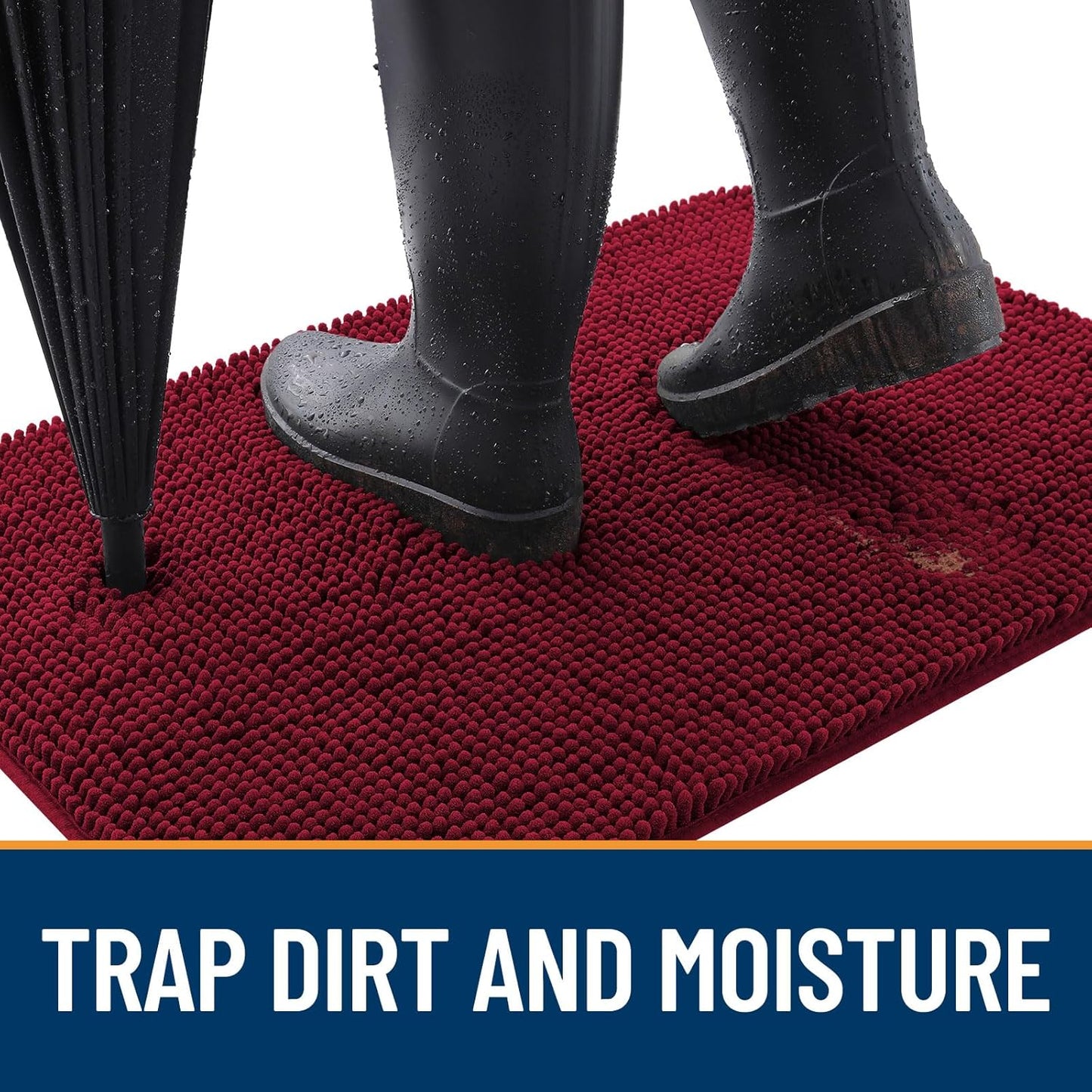 OLANLY Dog Door Mat - Absorbent Non-Slip Washable Chenille Mat for Muddy Paws | 47x20, Burgundy