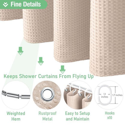 Dynamene Stall Shower Curtain - 60 inch Waffle Weave Heavy Duty Thick Fabric Shower Curtains for Bathroom, Weighted Hotel Spa Luxury Cloth Bath Curtain Set with 10 Plastic Hooks, 60x72, Rose