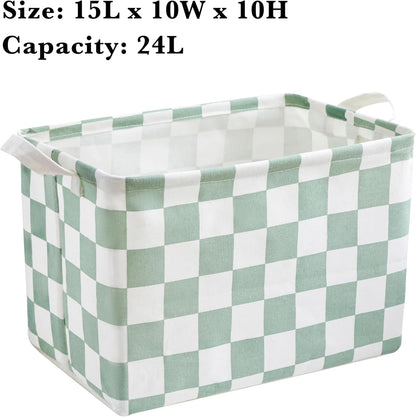 Ohocut Sage Green Checkered Canvas Basket - Decorative Storage for Kids & Pets | Rectangular Organizing Solution