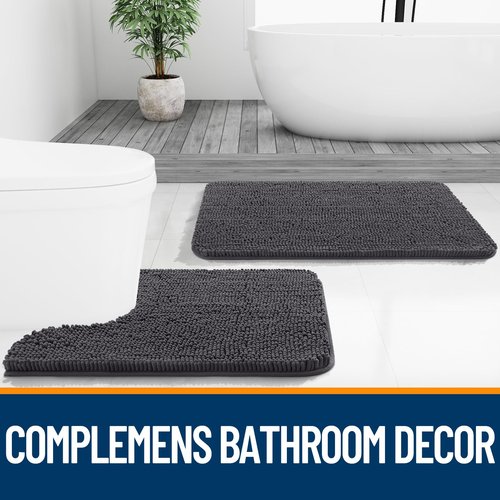 OLANLY Bathroom Rugs 36x24, Extra Soft Absorbent Chenille Bath Rugs, Rubber Backing Quick Dry, Machine Washable Bath Mats for Bathroom Floor, Tub and Shower, Home Decor Accessories, Dark Grey