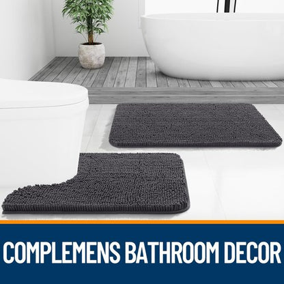 OLANLY Bathroom Rugs 47x24, Extra Soft Absorbent Chenille Bath Rugs, Rubber Backing Quick Dry, Machine Washable Bath Mats for Bathroom Floor, Tub and Shower, Home Decor Accessories, Dark Grey