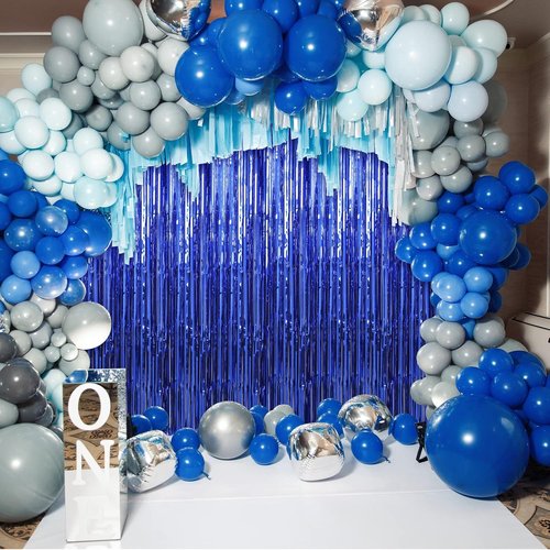 Crosize Dark Blue Foil Fringe Curtains - 2 Pack 3.3 x 9.9 ft Tinsel Backdrop for Parties & Birthdays