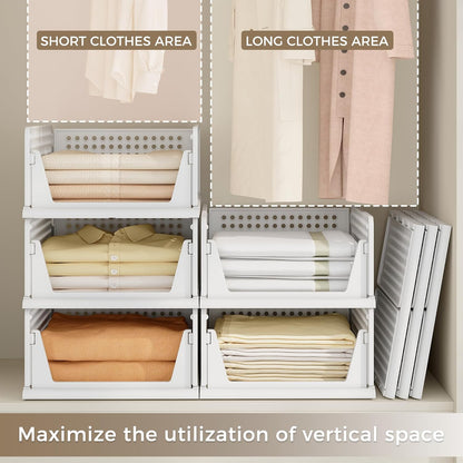 Pinkpum 8-Pack Closet Organizers - Stackable Plastic Storage Bins for Wardrobe, Kitchen & Bathroom - White