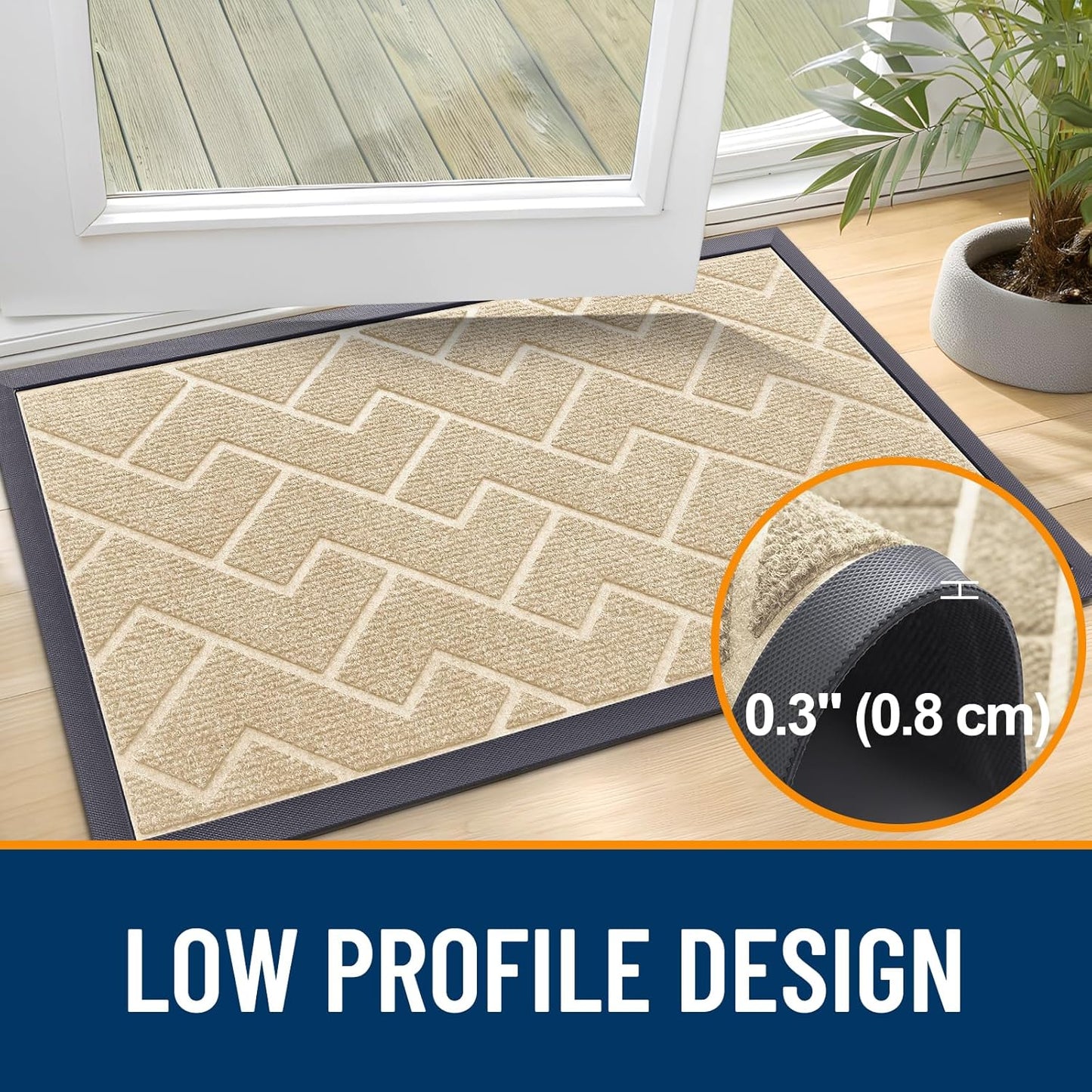 OLANLY Waterproof Front Door Mat - All-Season Indoor/Outdoor Doormat, Sturdy Natural Rubber, Herringbone Brick (Beige, 71x47)