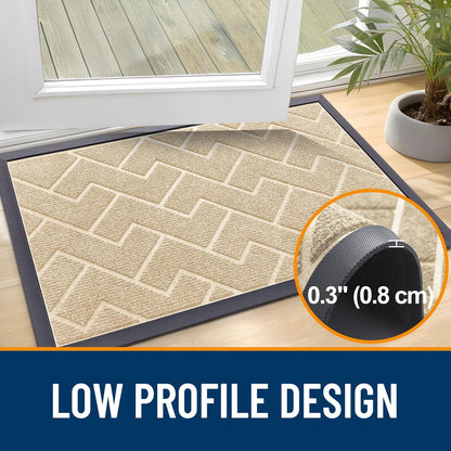 OLANLY Waterproof Front Door Mat - All-Season Indoor/Outdoor Doormat, Sturdy Natural Rubber, Herringbone Brick (Beige, 71x47)