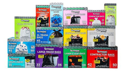 Ultrasac Black Large Heavy Duty Drawstring Trash Bags 33 Gallon 1.4 MIL, 33.5" x 38" - Pack of 86 - For Home, Commercial, Construction, & Outdoor