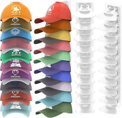 Hat Organizer | Skiennix Baseball Cap Holder - Store Up to 40 Hats, Wall-Mounted, White (2 Pack)