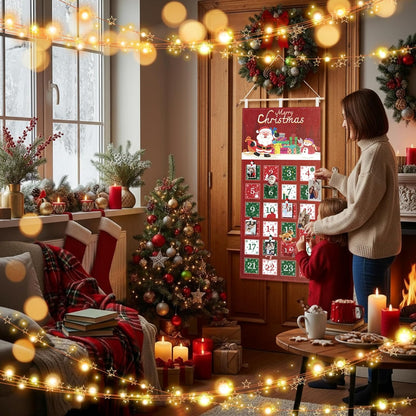 Weysat Christmas Advent Calendar - Reusable Fabric Countdown with 24 Pockets & Clips | Holiday Wall Decor