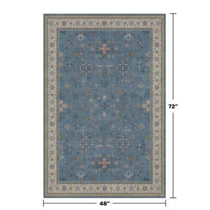 Washable 4x6 Small Rug for Living Room, Area Rug for Kitchen, Bedside, Large Entryway Indoor - Stain Resistant Non Slip with Rubber Backing, Unique Floral Aethestic Décor, Light Blue & Aqua