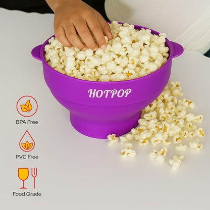 Hotpop Microwave Popcorn Popper - Collapsible Silicone Bowl, BPA-Free & Dishwasher Safe | Purple