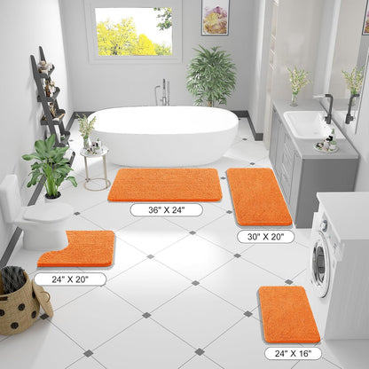 OLANLY Large Bath Rugs - Extra Soft Chenille, Quick Dry & Machine Washable | 45x27 Inches, Orange
