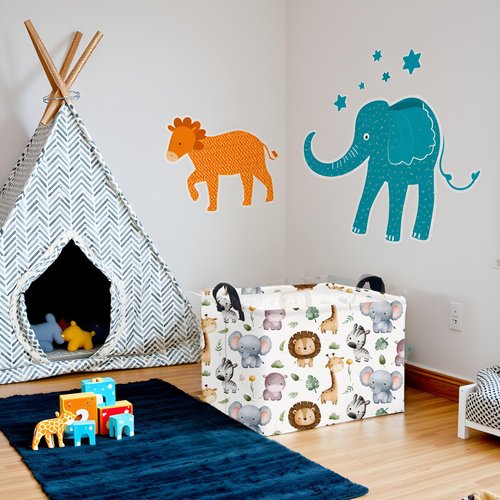 HIYAGON Rectangular Woodland Animal Basket Baby Storage Basket Storage Bin Organizer Box Animal Room Decor(Animal Basket)