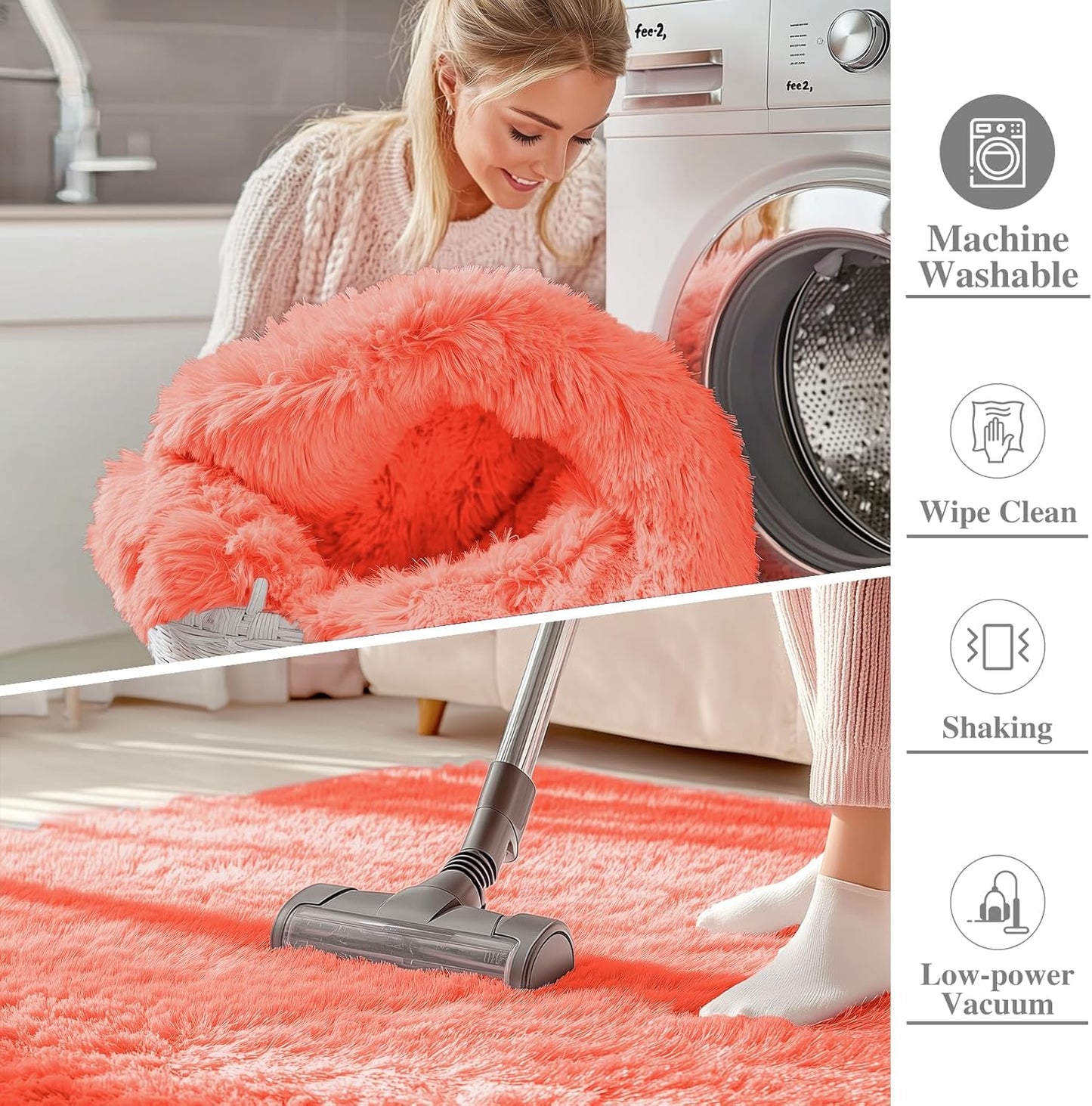 OLANLY Runner Rugs - 2x8 Machine Washable Soft Fluffy Shaggy Carpet for Bedroom & Hallway | Coral Red
