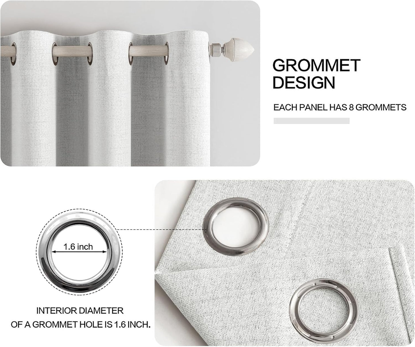 MIULEE Blackout Linen Textured Curtains - Thermal Insulated Room Darkening Drapes | Heathered White, 52 x 84 Inch (2 Panels)