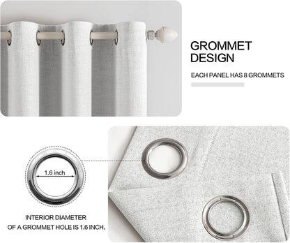 MIULEE Blackout Curtains - 100% Thermal Insulated Linen Textured Drapes | Heathered White, 52 x 63 Inch (2 Panels)