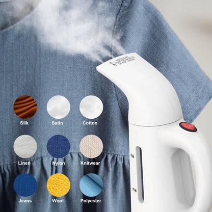 Steamer for Clothes Handheld,Portable Clothes Steamer Remove Wrinkle, 230ml Capacity Garment Steame Ideal for ALL Fabrics, 12 minutes Continuous Steam, One button Design, Easy to Use, mini (White)