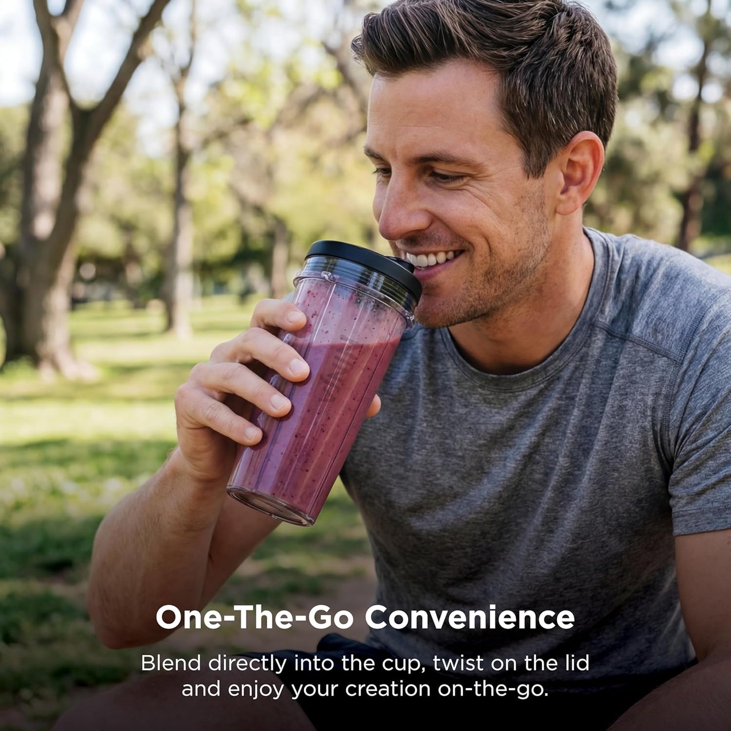 Ninja Nutri-Plus Personal Blender - Compact Push-To-Blend for Smoothies & Frozen Drinks | 3 To-Go Cups & Lids | 900 Peak Watts | Silver | BN301