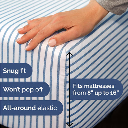 Skiennix Twin Size 3-Piece Sheet Set - Comfy Cooling Bed Sheets - Luxury Hotel Quality - Deep Pockets, Soft, Wrinkle-Free - Blue Stripes