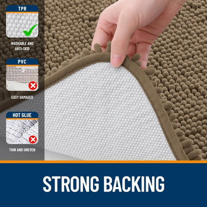 OLANLY Bathroom Rugs 44x24, Extra Soft Absorbent Chenille Bath Rugs, Rubber Backing Quick Dry, Machine Washable Bath Mats for Bathroom Floor, Tub and Shower, Home Decor Accessories, Tan