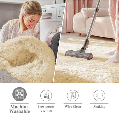 OLANLY Cream Round Area Rug - Soft, Fluffy, Machine Washable 8 ft Circle Carpet for Bedroom & Living Room