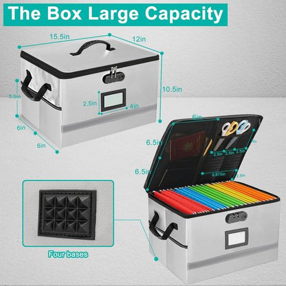 EXLIFBAG Fireproof File Box - Portable Document Organizer with Lock & Handle for Home Office