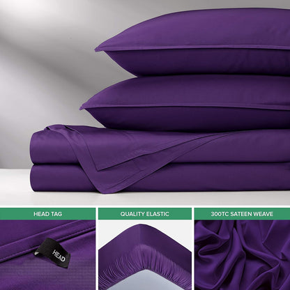 Pure Bamboo King Sheets - Luxuriously Soft & Cooling 100% Organic Viscose Bed Sheet Set | 2-Year Quality Promise (King, Purple)