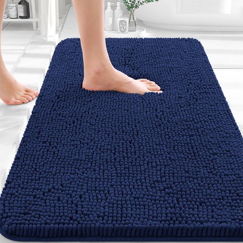 OLANLY Bathroom Rugs 36x24, Extra Soft Absorbent Chenille Bath Rugs, Rubber Backing Quick Dry, Machine Washable Bath Mats for Bathroom Floor, Tub and Shower, Home Decor Accessories, Twilight Sapphire