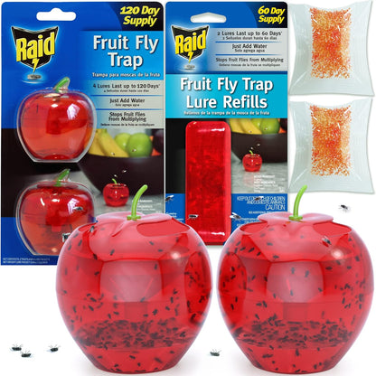Raid Fruit Fly Traps - Effective Indoor Gnat Killer with 2 Lures & 2 Refills | Safe Food-Based Design