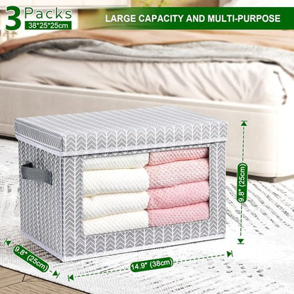 Homsorout Fabric Storage Bins - Collapsible Storage Cubes with Lids & Windows | 4-Pack, Arrow Pattern