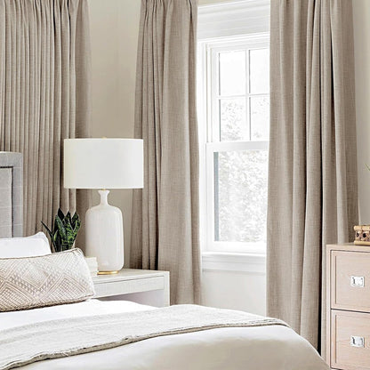 MIULEE Blackout Thermal Insulated Curtains - 100% Linen Textured Drapes in Taupe | 52 x 45 Inch (2 Panels)