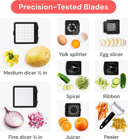 Fullstar Pro Chopper - 9-in-1 Vegetable Chopper & Spiralizer with Container | Silver Kitchen Essential