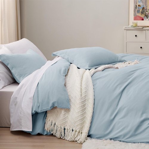 Bedsure Sky Blue Duvet Cover Set - Extra Soft Prewashed Cotton-Like Polyester | Queen Size 3-Piece 90x90 Inches with Zipper Closure & 2 Pillow Shams