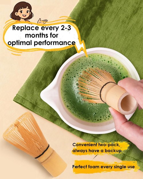 Matcha Whisk | Handcrafted 2-Pack Bamboo Chasen - 100-Prong Traditional Matcha Stirrer for Authentic Tea