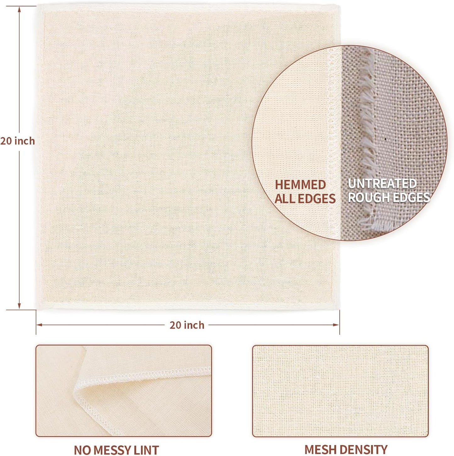 Skiennix 6Pcs Reusable Cheesecloth - Ultra-Dense 100% Unbleached Cotton Strainer, 20x20 Inch