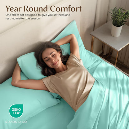 Utopia Bedding Queen Size Sheet Set - Soft & Breathable 4-Piece Microfiber Bedding | Oeko Tex Spa Blue