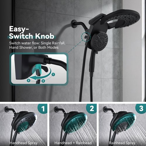Rain Shower Head with Handheld: Foldable High Pressure Shower Heads with Handheld Spray Combo, 9 Spray Settings/Modes Hand Held Showerhead Dual Rainfall Shower Head Built-in Magnetic Docking and Jets