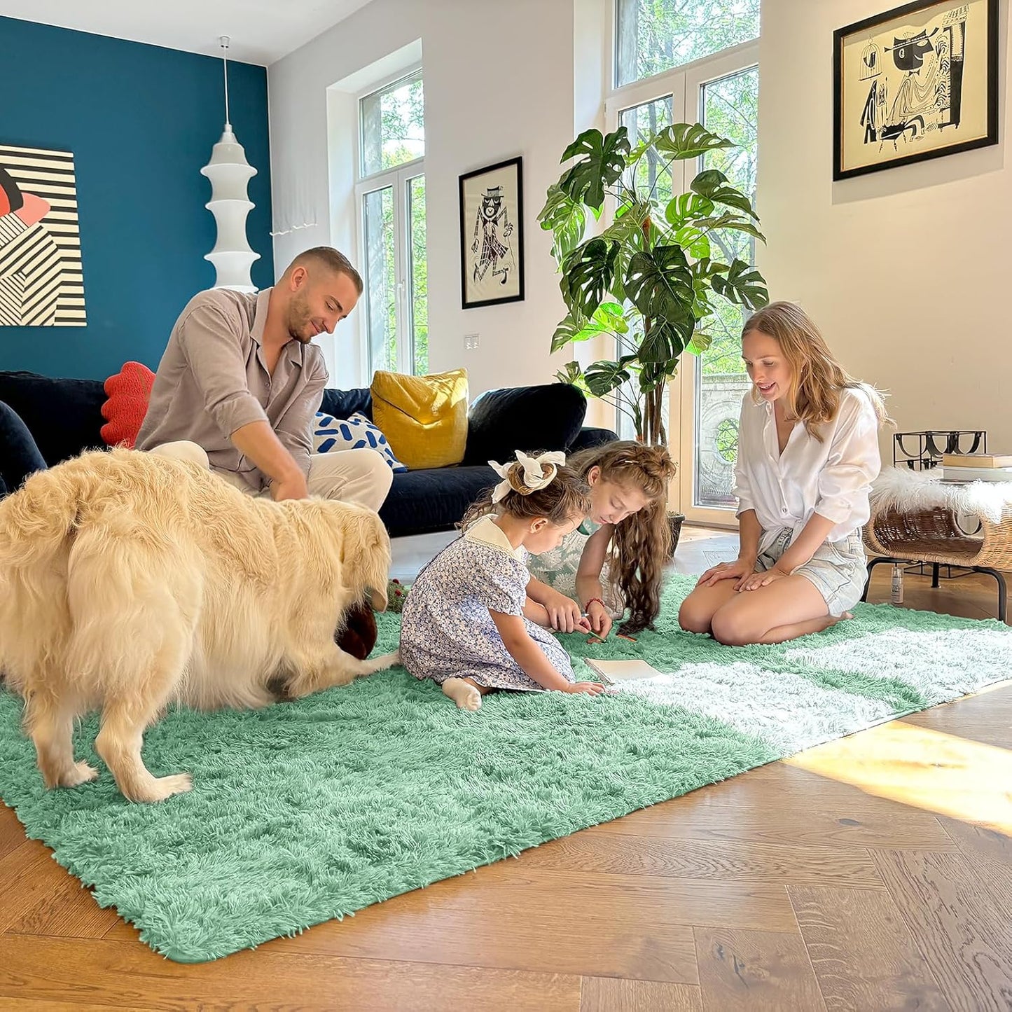OLANLY Soft Fluffy Shaggy Bedside Rug - Machine Washable 2x3 Mint Green for Bedroom & Nursery Decor