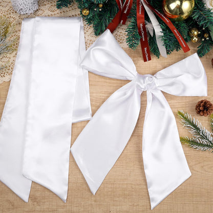 Skiennix 8 PCS White Satin Wreath Sashes - Blank Embroidery Accessories for Weddings & Holidays
