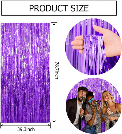 Skiennix 2 Pack Purple Tinsel Streamers - Foil Fringe Backdrop for Halloween & Party Decor