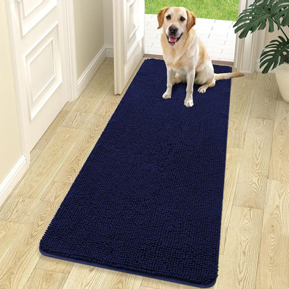 OLANLY Dog Door Mat - Absorbent Non-Slip Chenille for Muddy Paws | 70x24, Quick Dry, Navy Blue