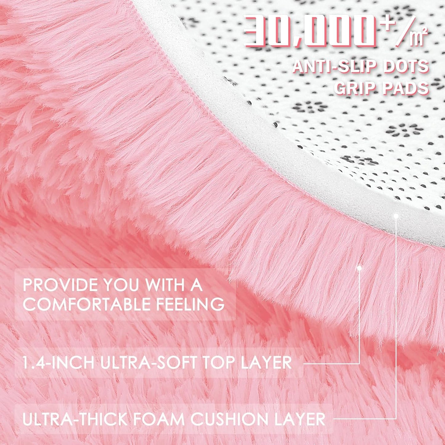 OLANLY Pink Round Area Rug - Soft, Fluffy, Machine Washable 8 ft Circle Carpet for Bedrooms & Nurseries
