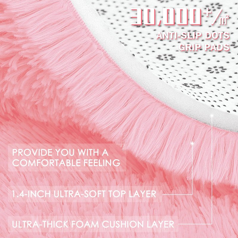 OLANLY Pink Round Rugs for Bedroom - Machine Washable, 7 ft Circle Area Rugs for Living Room, Soft and Fluffy Shaggy Carpet for Teen Girls and Boys, Nursery Rooms, Dorms, Home Decor Aesthetic