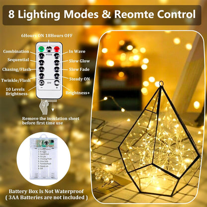 Skiennix 4-Pack Fairy Lights - Battery Operated with Remote, Timer & 8 Modes | 16 FT Waterproof 50 LED String Lights for Indoor & Outdoor Christmas Décor (Warm White)