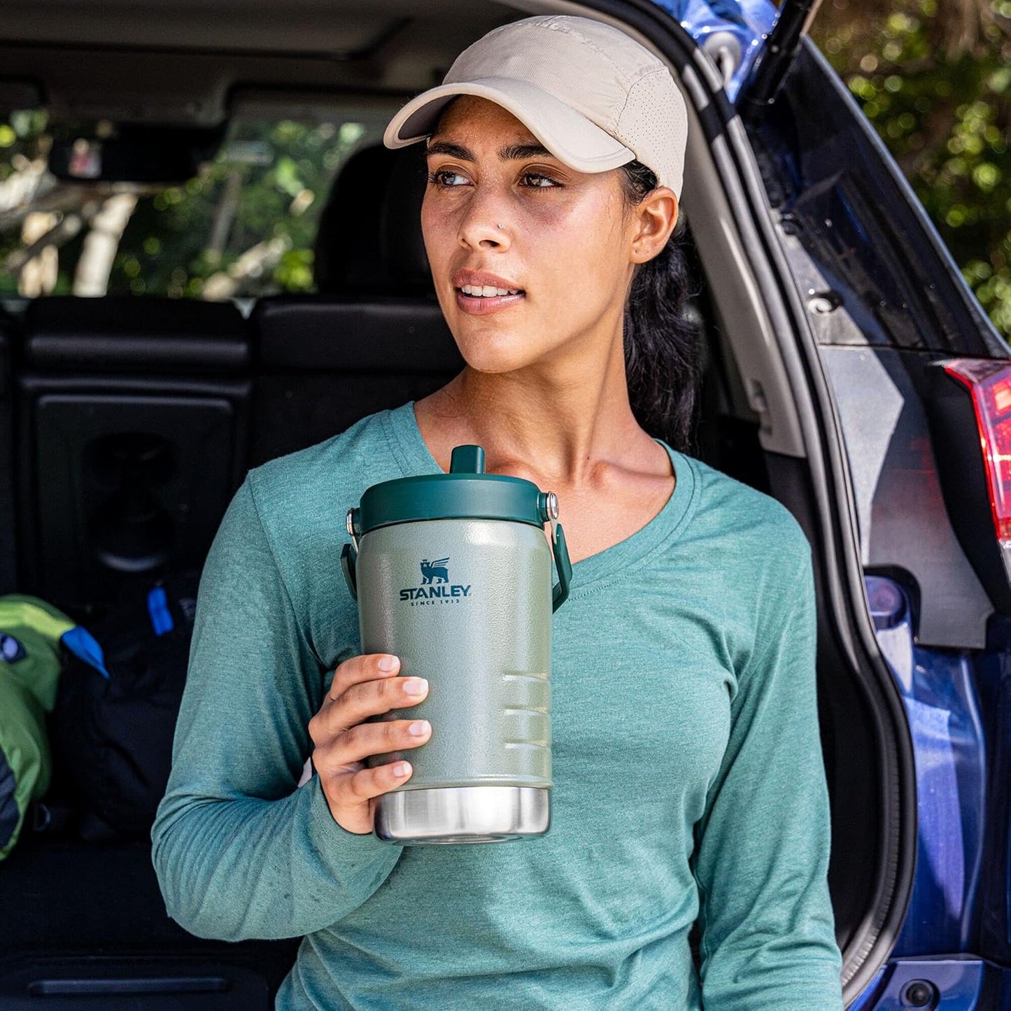Stanley IceFlow Stainless Steel Water Jug - Vacuum Insulated Tumbler with Straw, 40 OZ | Hammertone Green