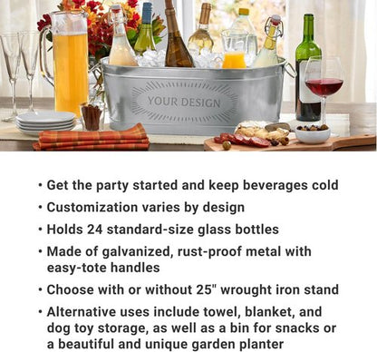 Let's Make Memories Personalized Beverage Tub w/Stand - Galvanized Beverage Tub - Customized Name & Initial – Drink Cooler - 5.5 Gallons