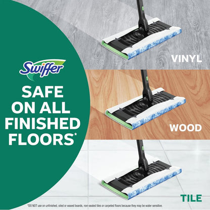Swiffer Sweep & Mop Deluxe 2-in-1 Multi-Surface Kit for Floor Cleaning, Includes 1 Sweeper Device, 5 Dry Sweeping + 6 Wet Mopping Heavy Duty Cloths, Black