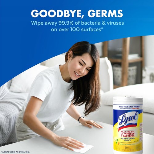 Lysol Disinfectant Wipes - Multi-Surface Antibacterial Cleaning - Lemon & Lime Blossom, 80 Count (Pack of 3)