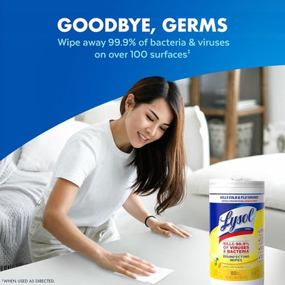 Lysol Disinfectant Wipes - Multi-Surface Antibacterial Cleaning - Lemon & Lime Blossom, 80 Count (Pack of 3)