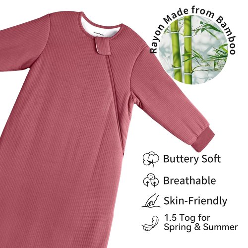 BubblePanda Bamboo Sleep Sack - Supersoft 1.5 Tog Long Sleeve Blanket for Babies 6-12 Months