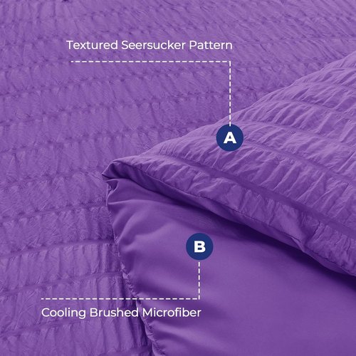 HYMOKEGE Twin Comforter Set - Bright Purple Seersucker 5-Piece Luxury Bedding Set | All-Season Comforter, Sheets & Pillowcase